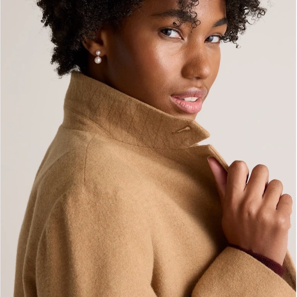 Quince Women’s  Italian Wool Stand Collar Blazer Warm Camel Outerwear M New - Picture 3 of 14